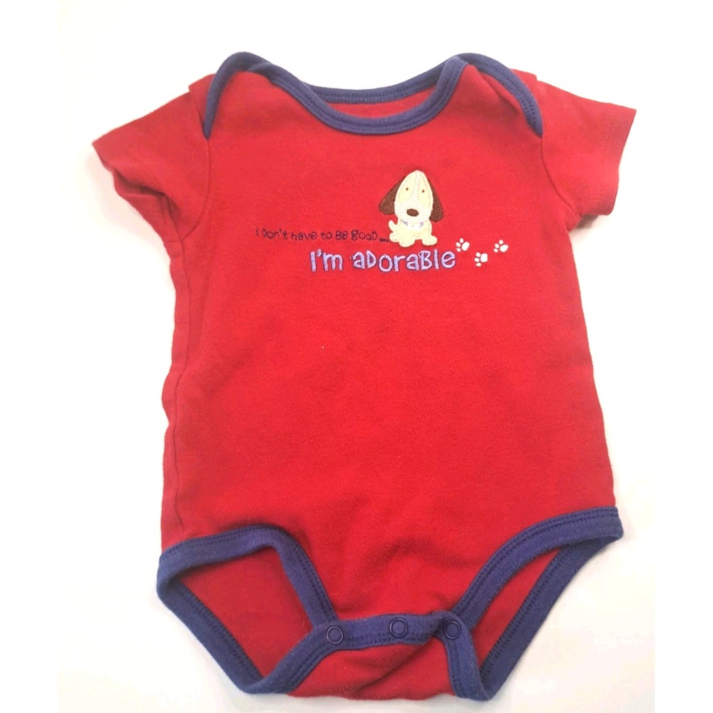 Carter's Bodysuit Unisex Baby Small Red Good Puppy Dog Graphic Snap One-Piece